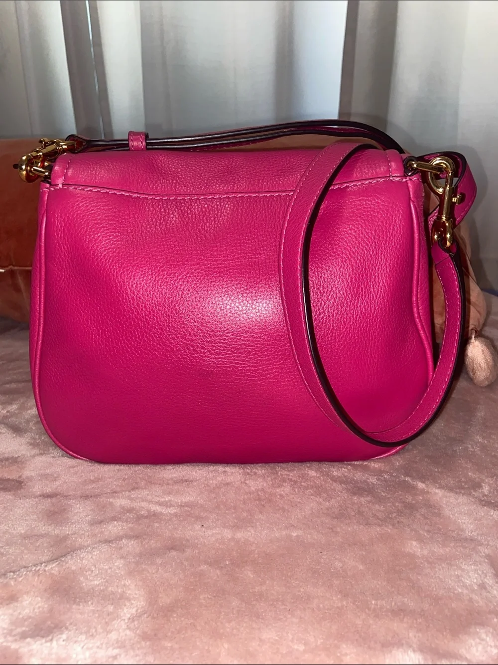 Marc Jacobs Small Pink Leather Saddle Bag with Gold Tone Hardware